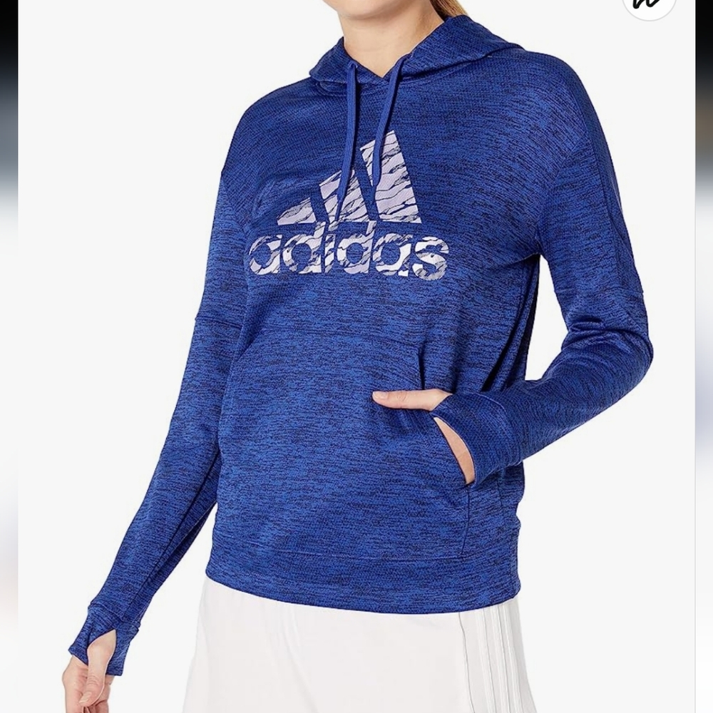 Adidas Womens Blue Athletics Badge of Sport Camo print Tee Size Small